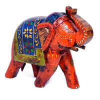 Indian Handmade Wooden Elephant Embose Painted Home Decor Craft