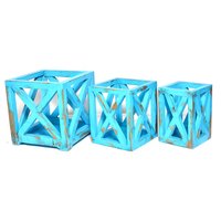Indian Handmade Wooden Rustic Painted Risers Home Decorative Flower Pot