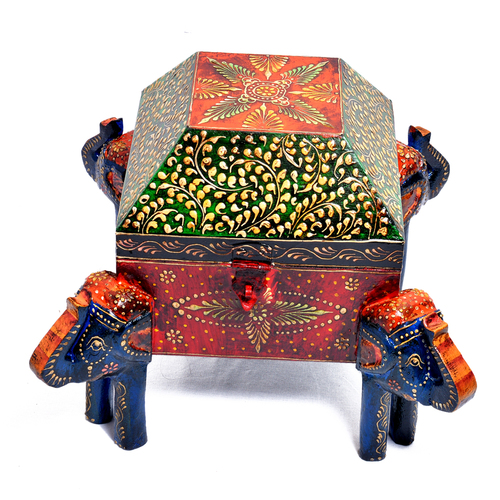 Wood Home Decorative Indian 4 Corner Elephant Attractive Dry Fruit Box