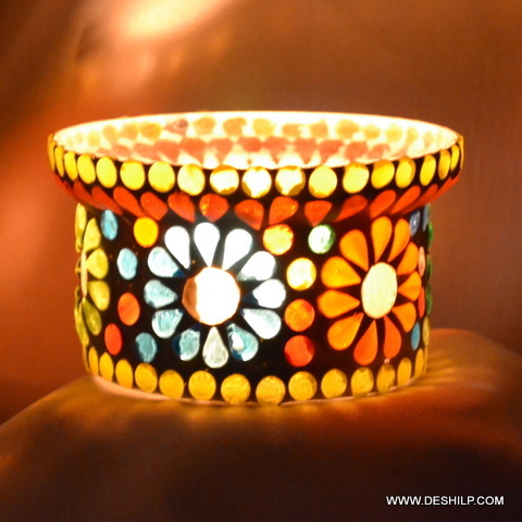 Multicolored Glass Candle Holder - Style: Antique Imitation