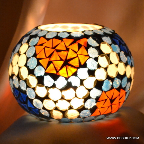 Mosaic Handmade Glass Candle Holder For Arts And Crafts - Style: Antique Imitation