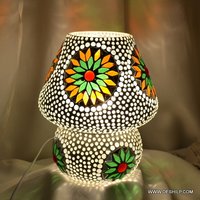 White And Multicolor Beautiful Glass Mosaic Table Lamp - Finish: Handmade