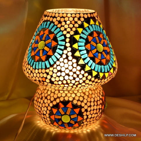 8X12 Inch Yellow And Multicolor Mosaic Handmade Glass Table Lamp - Design: Modern Art