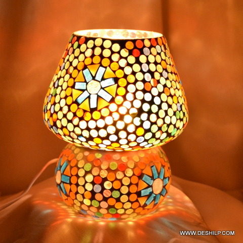 Orange & Multicolor Mosaic Handmade Glass Table Lamp