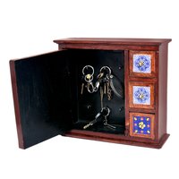 Decorative Indian Handmade Wooden Tiles Drawer Key Holder Box