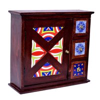 Decorative Indian Handmade Wooden Tiles Drawer Key Holder Box