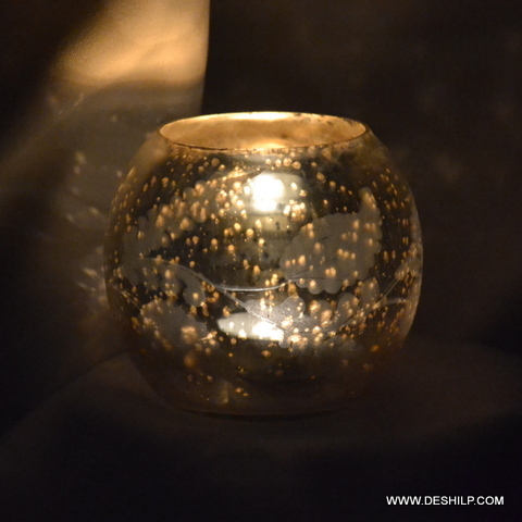 Crystal Black Glass Small T Light Candle Holder - Finishing: Silver