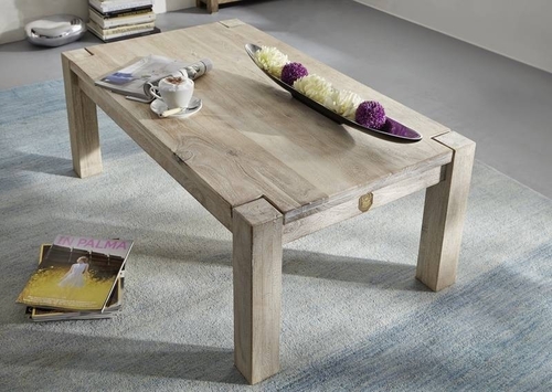 Wooden Dining Table - 2.3x4.5x5.6 Inch | Handmade Grey Wood, Non-Folding Design