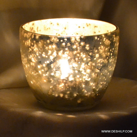 Silver Glass Small T Light Candle Holder for decoration