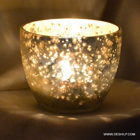 Silver Glass Small T Light Candle Holder