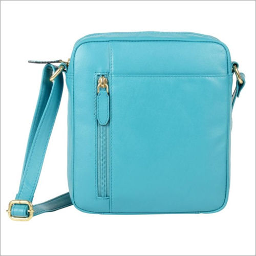 Ladies Turquoise Leather Zip Sling Bag