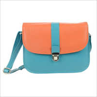Multi Color Ladies Turquoise Leather Push Lock Sling Bag