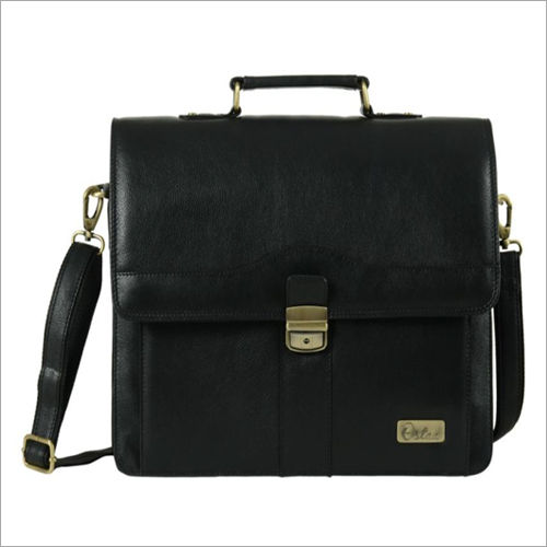 Mens Black Leather Office Bag Size: Small