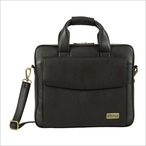 Black Mens Dark Brown Leather Slim Laptop Bag