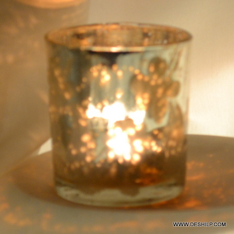 Indian Glass Silver Finish Candle Holder