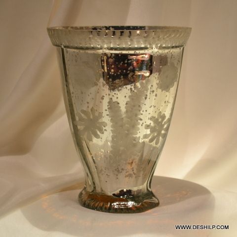 Antique Cutting Glass Silver Candle Holder