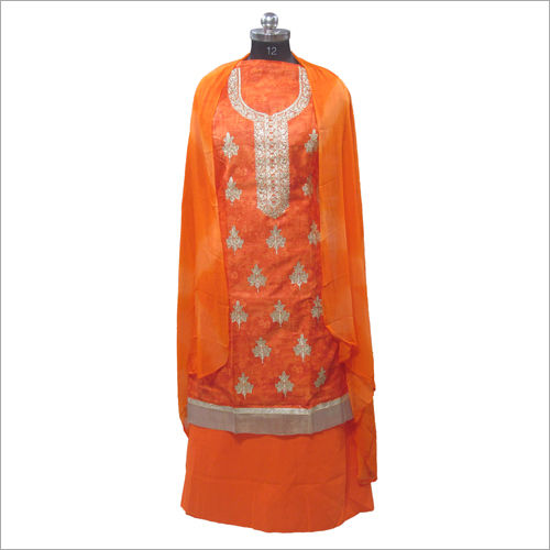 Ladies Orange Unstitched Suit Decoration Material: Paint