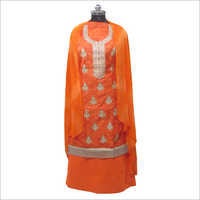 Ladies Orange Unstitched Suit Decoration Material: Paint
