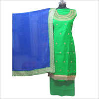 Indian Ladies Satin Green Salwar Unstitched Suit