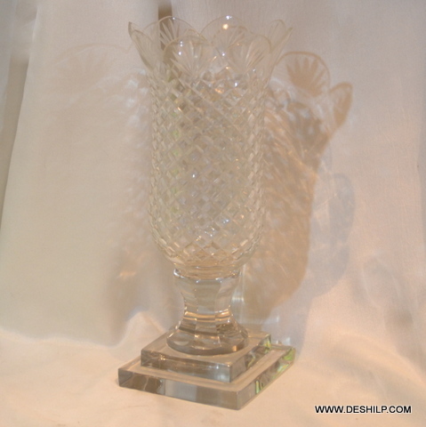 Heavy Cutting Crystal Glass Hurricane Candle