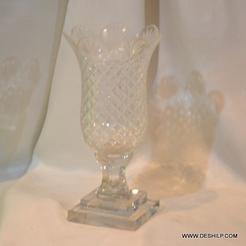 Antique Heavy Cutting Glass Hurricane Candle