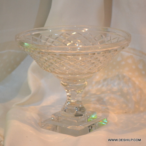 Transparent Crystal Cutting Glass Hurricane Candle - Finishing: Silver