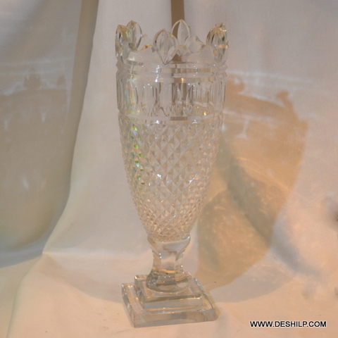 Designer Crystal Cutting Glass Hurricane Candle - Style: Antique Imitation