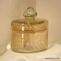 Yellow Color Glass Jar With Glass Lid