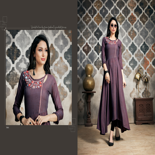 Fancy HandWork Readymade Gown - Rayon Slub Material, Sizes M-L-XL-XXL, Dark Purple Color | Trendy Ethnic Wear with Embroidery & Hand Work