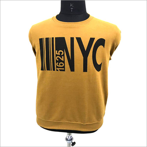 Mens Round Neck Sweatshirt - Cotton, S-XL Sizes, Yellow Color, Printed Pattern | Stylish Casual Wear for Youth