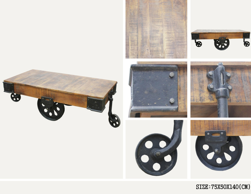 INDUSTRIAL IRON WOODEN TROLLEY WITH CAST IRON WHEEL By SONU HANDICRAFTS