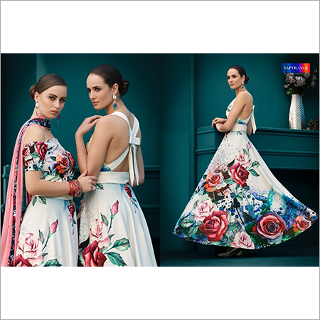 White Digital Printed Gown