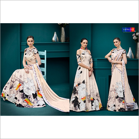 Cream Digital Printed Ladies Gown