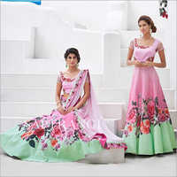 Pink And Green Indo Western Gown