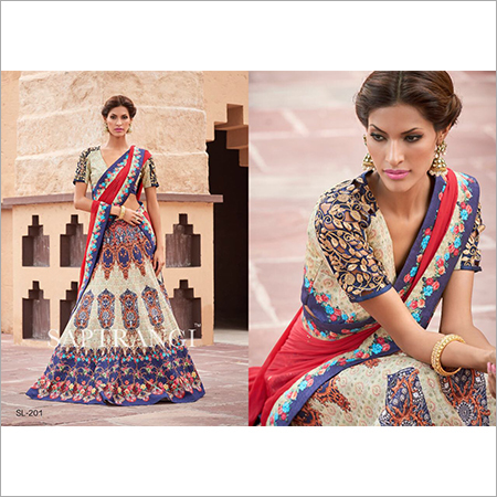 Half Sleeve Party Gown - Rayon Material, Beaded Pattern, Colors: White, Blue, Orange | Comfortable for All Seasons, Elegant Design, Perfect for Engagement Ceremonies