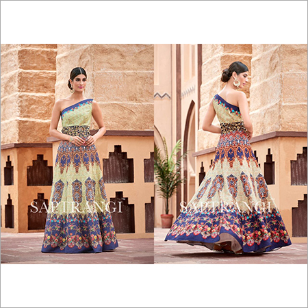 White And Blue Sleeveless Party Gown