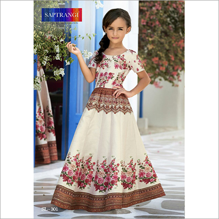 Children Gown Dress - Rayon Fabric, Short Sleeves, Brown and White Floral Pattern | Lightweight, Comfortable, Fade Resistant, Ideal for All Seasons