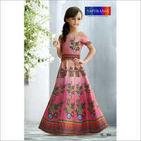 Designer Kids Gown - Rayon Fabric, Pink Color, Short Sleeves | Elegant Beaded Pattern, Soft Texture, All-season Comfort