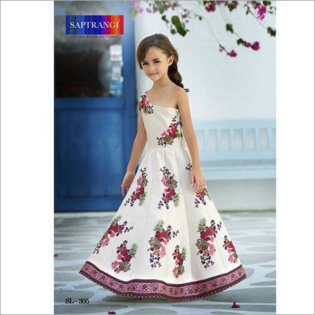 White And Pink Kids Ethnic Wear Party Gown