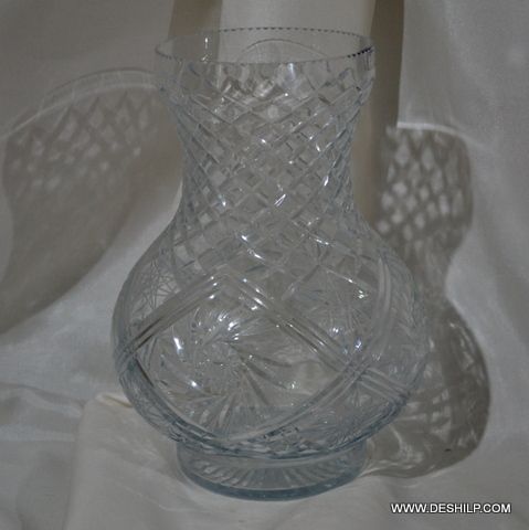 Heavy Cutting Glass Flower Vase