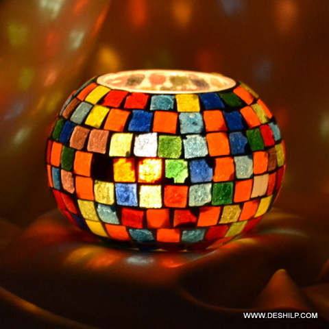 Multi Mosaic Glass Candle Holder for promotional
