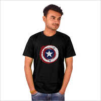 Mens Round Neck T-shirt - Cotton Fabric, Printed Design, Half Sleeve, Colorfast Black | Regular Wash & Fade Resistance