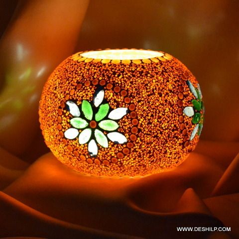 Orange Color Glass T Light Candle