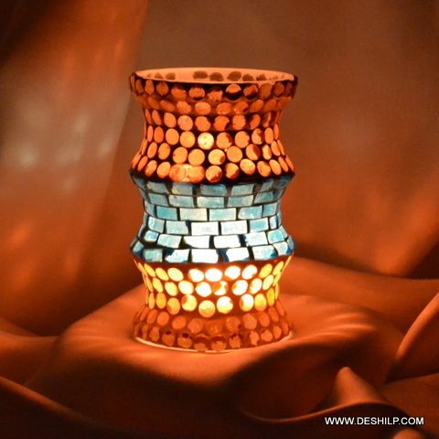 Multi Mosaic Glass Candle Holder