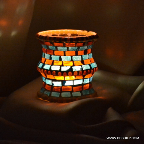 Handmade Multi Mosaic Glass Candle Holder