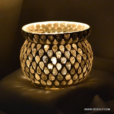 Multi Mosaic Glass Candle Holder