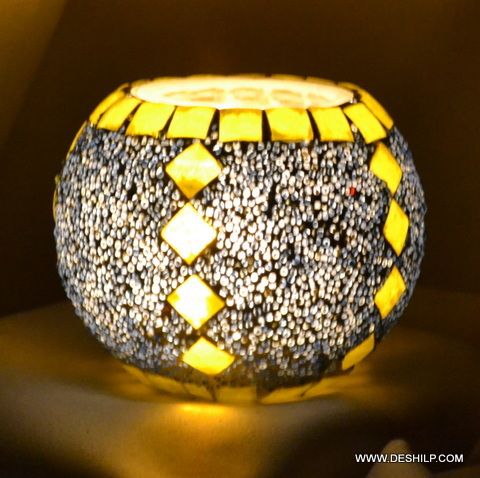 Yellow Mosaic Glass Candle Holder