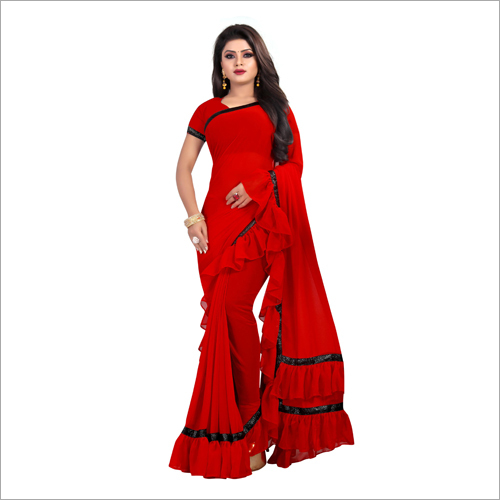 Ladies Fancy Chiffon Saree - Red Color, Elegant Patterns and Designs for Enhanced Persona