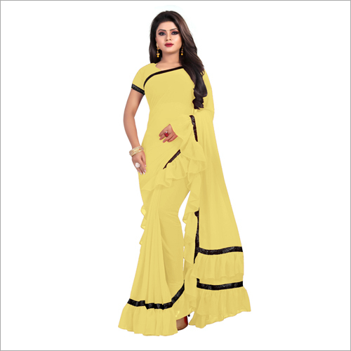 Yellow Ladies Plain Saree