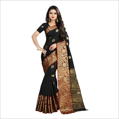 Black Ladies Designer Cotton Saree